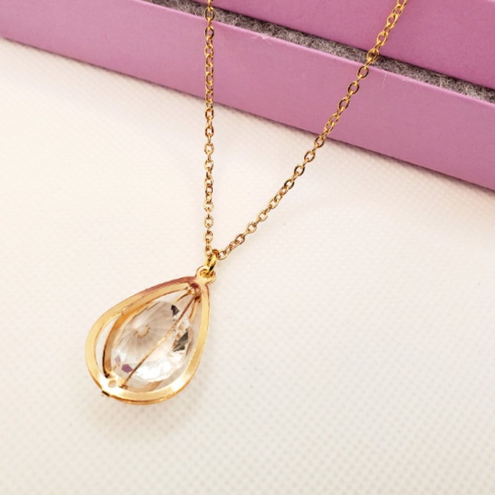 🌹3/$30 NEW Gold Cubic teardrop Cage shape minimalist 24K gold plated necklace